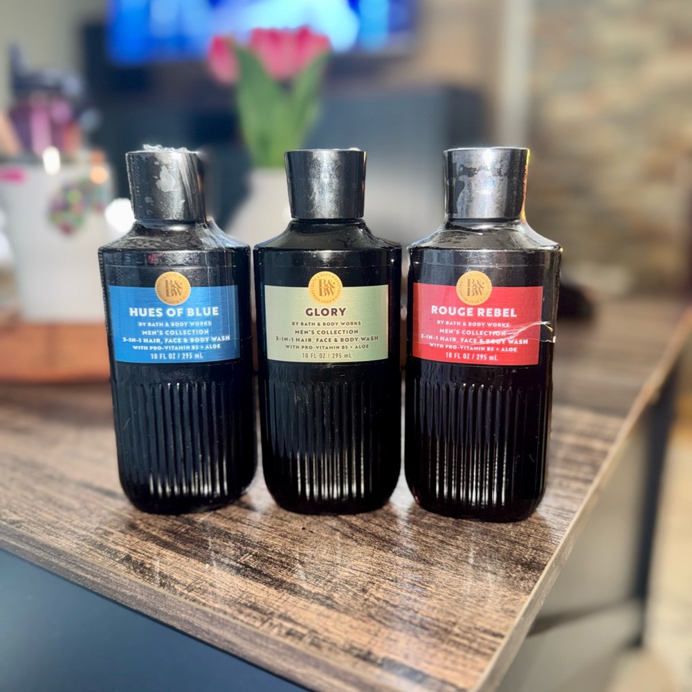 3 Brand New Bath & Body Works Men’s 3-in-1 Set - Rouge Rebel, Glory, Hues of Blu